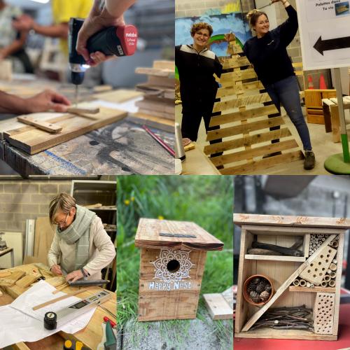 Quelques photos des dernières réalisations en bois des stagiaires (nichoir, hôtel à insectes, sapin de Noël, ...) 