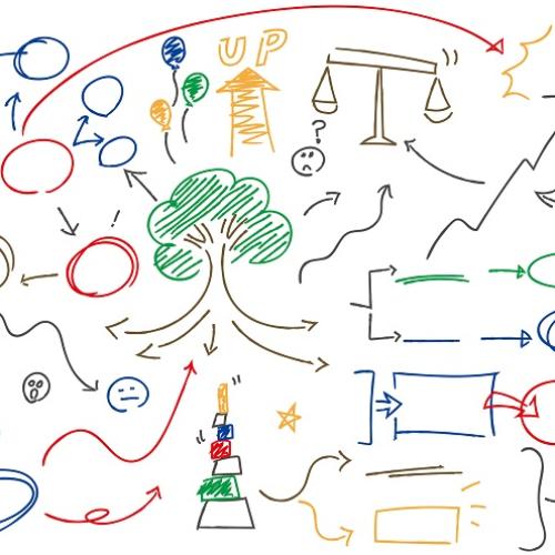 Un dessin représentant un arbre et de cet arbre partent plein de réflexions sour forme d'illustrations
